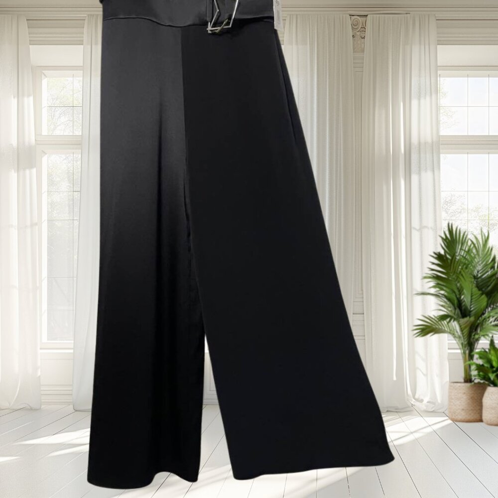 NWT Cushnie Black Asymmetrical Sleeveless Spaghetti Strap Wide Leg Jumpsuit 4 - Picture 9 of 14